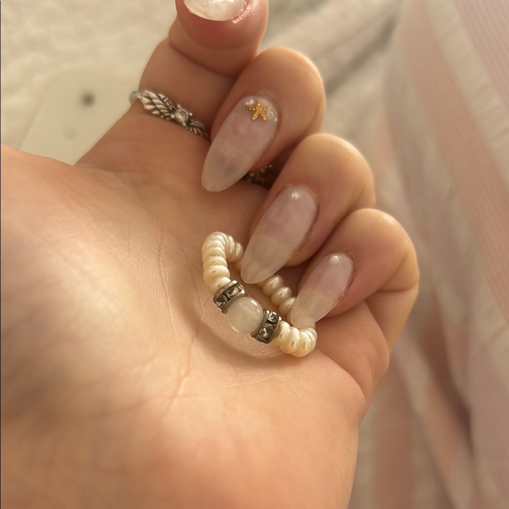 Elegant Pearl and Silver Beaded Ring
